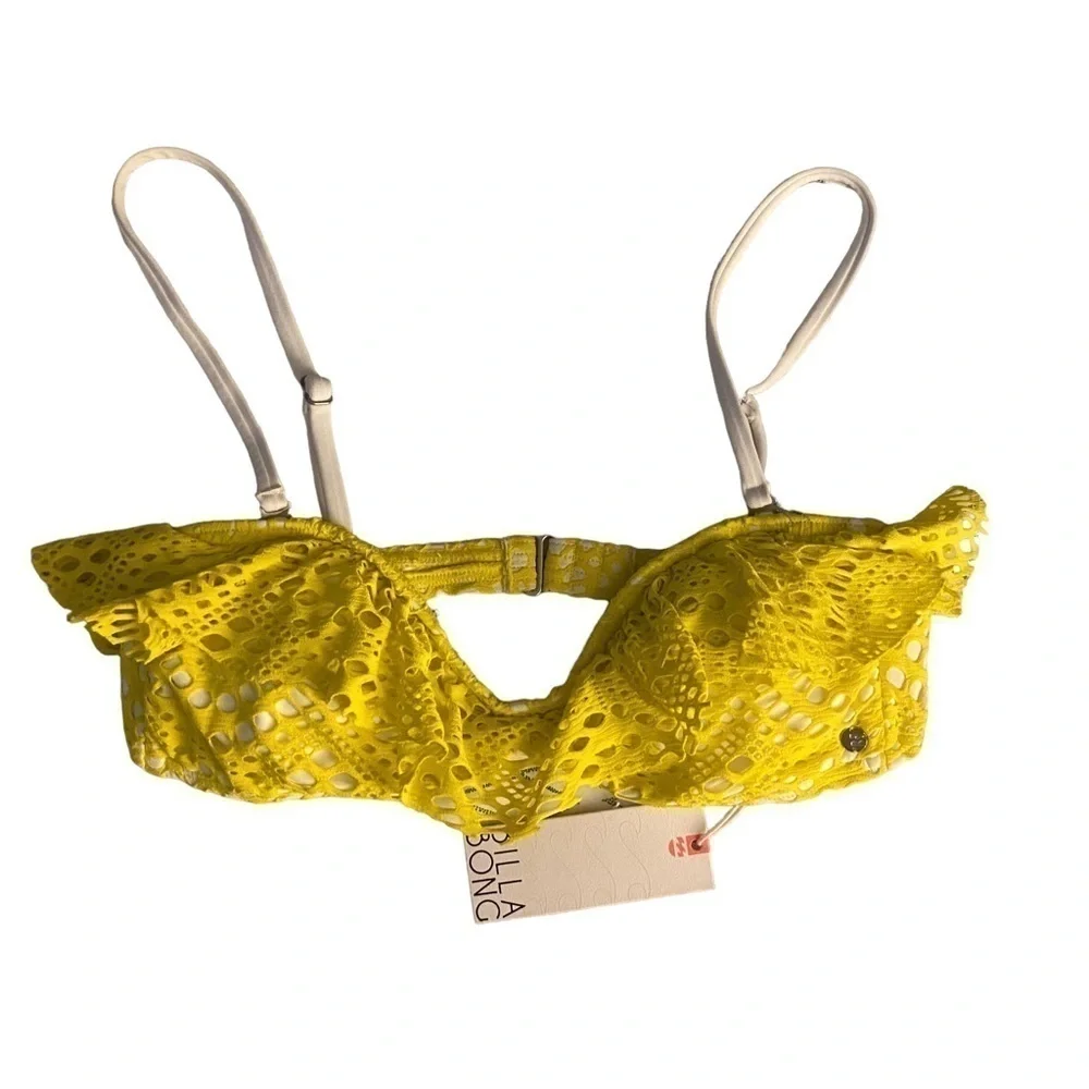 Billabong Crochet Bandeau Bikini Top Yellow NWY